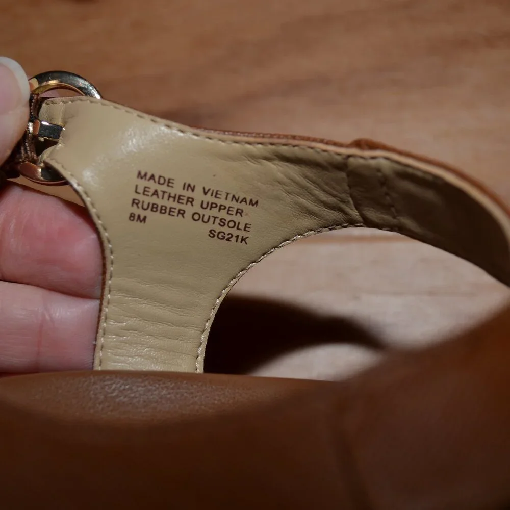 MICHAEL KORS LANEY LOGO ESPADRILLE WEDGE SANDALS LUGGAGE SIZE 8 MSRP $165.00